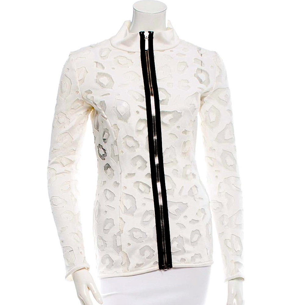 RARE ANTHONY VACCARELLO sz 4 lacy white zip front jacket open weave black zipper